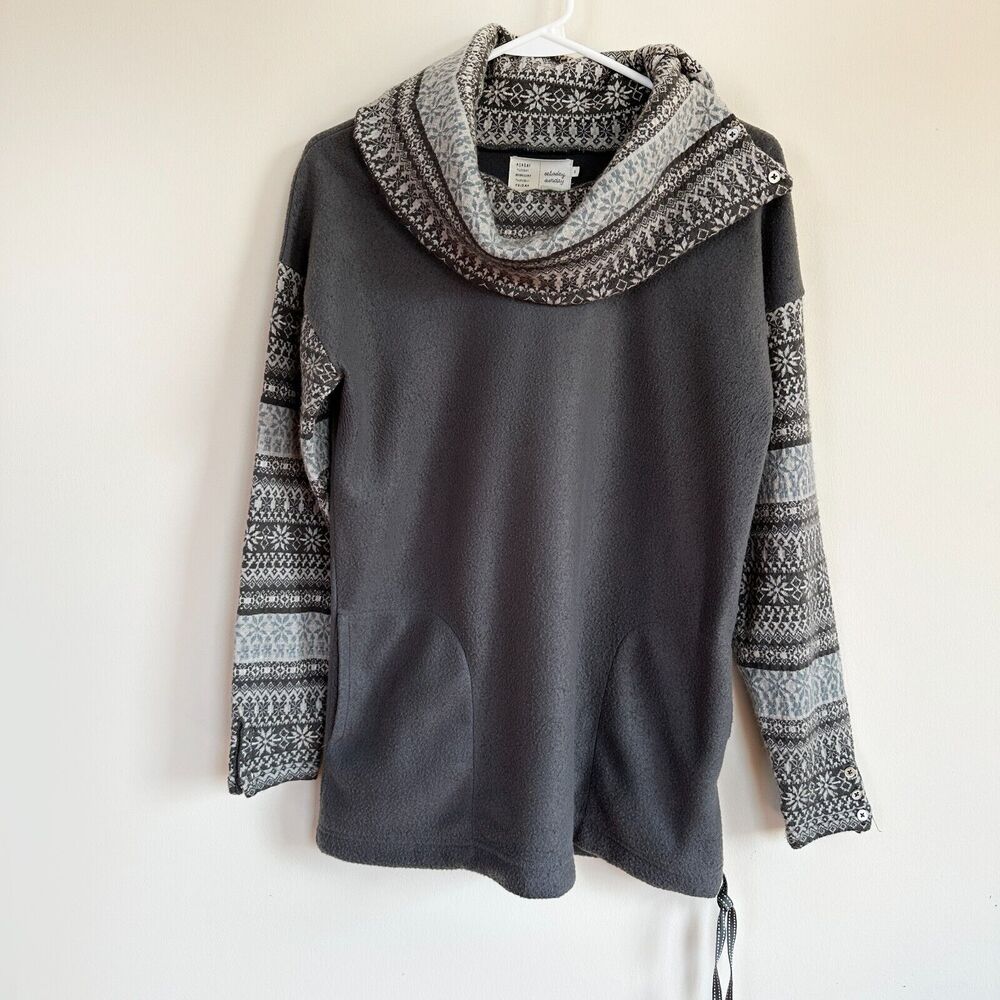 Anthropologie Saturday Sunday Sweater XS Fair Isle Cowl Neck Wool Blend Gray